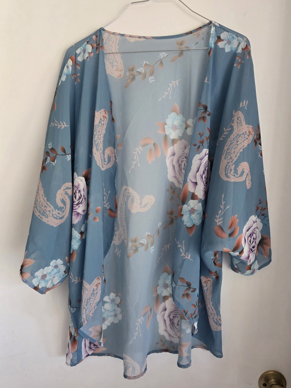 Sheer Blue Floral Kimono